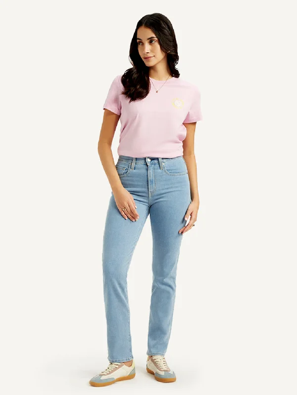 Women's Chic Outerwear Outfit Women's High Rise 724 Slim Straight Fit Light-Blue Jeans