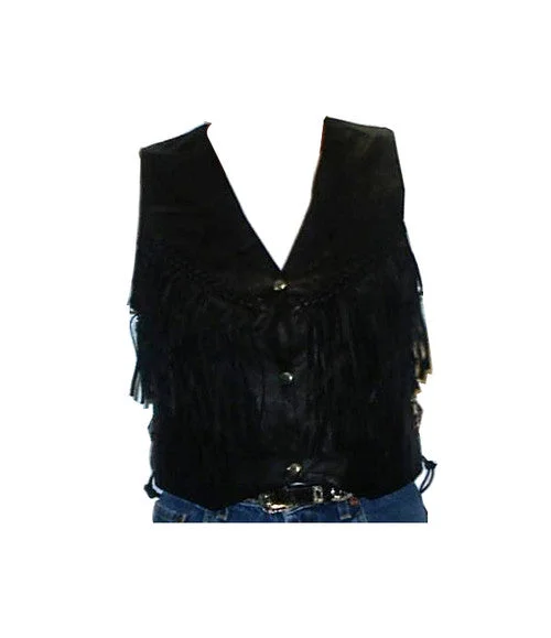 Women's Casual Attire Women's Side Lace Motorcycle Vest with Fringe 3052