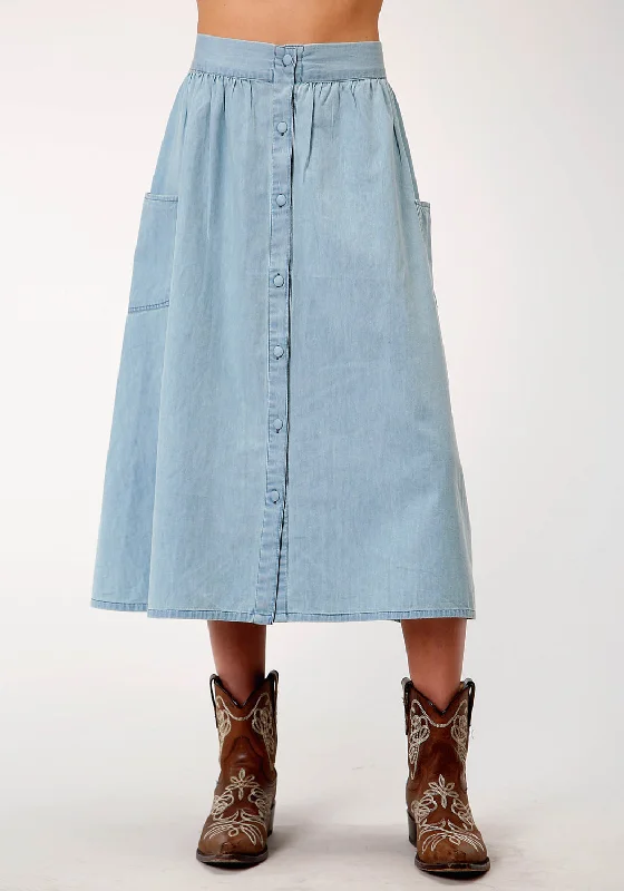 Women's Evening Wear for Special Occasions Roper Womens Long Vintage Blue 100% Cotton Skirt Women's Evening Wear for Special Occasions Roper Womens Long Vintage Blue 100% Cotton Skirt