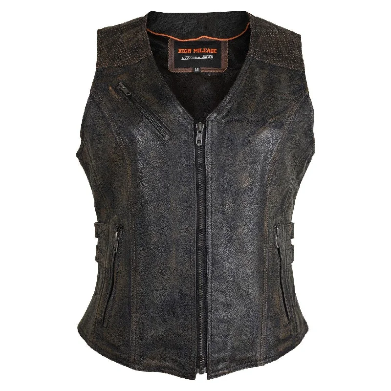 Formal Garments For Women HML1037DB Ladies Distressed Brown Vest with Buckles