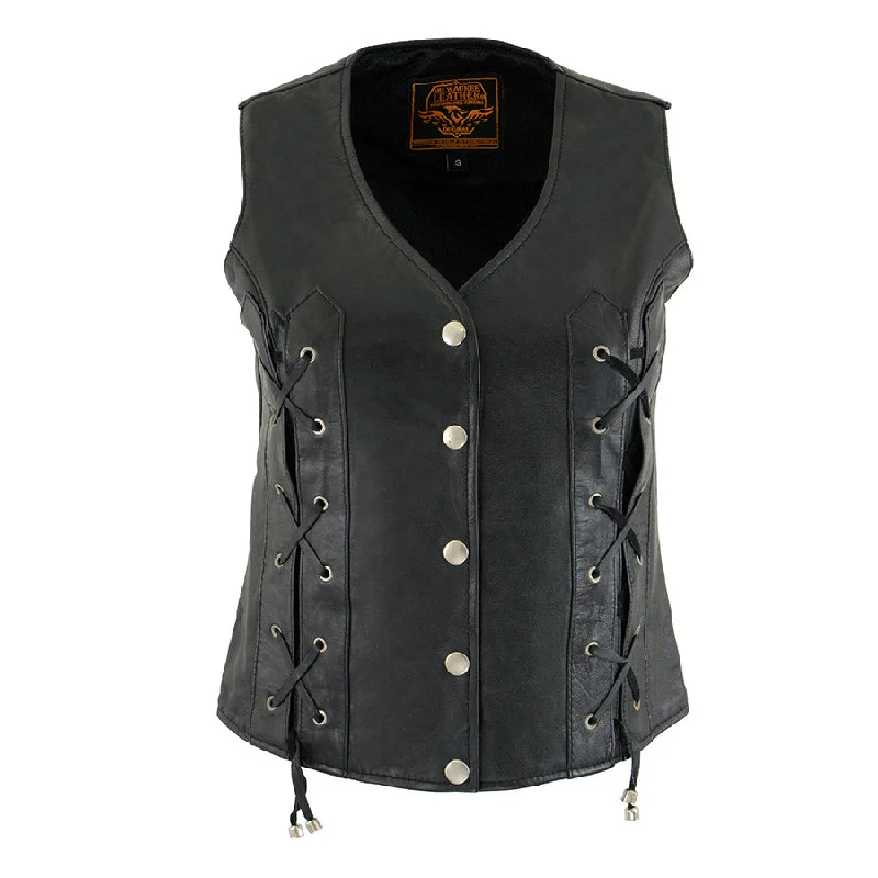 Women's Transitional Attire Milwaukee Leather XS1216 Ladies Black Leather Vest with Front Laces