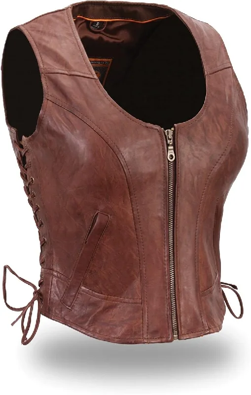 Women's Trendy Garments First Manufacturing FIL542SVT Women's Brown Clean Side-Laced Vest