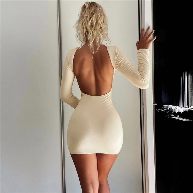 Women's Casual Wear Outfit Backless Nightclub Party Slim Bodycon Autumn Winter Mini Dress Women's Casual Wear Outfit Backless Nightclub Party Slim Bodycon Autumn Winter Mini Dress