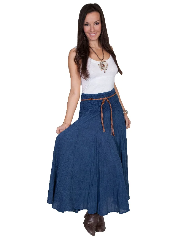 Clothing Sales Scully Womens Vertical Panel Full Length Dark Blue 100% Cotton Skirt