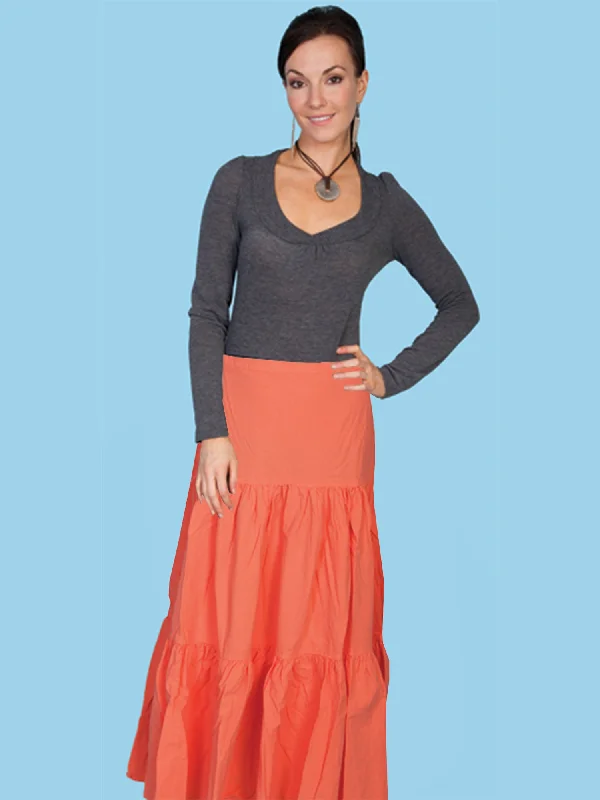 Women's Evening Wear Scully Womens Orange 100% Cotton 3 Tier Skirt