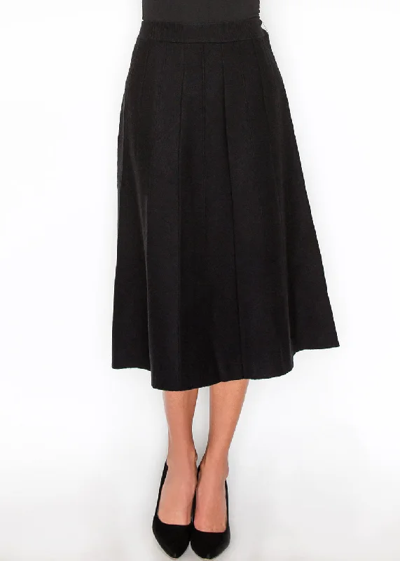 Women's Outerwear Garments Black Pleated Knit Midi Skirt