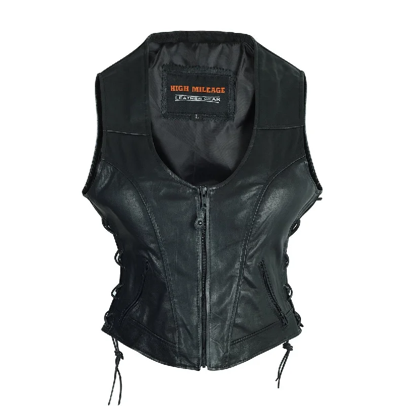 Women's Outdoor Attire HML1042 High Mileage Ladies Lace Side Leather Vest