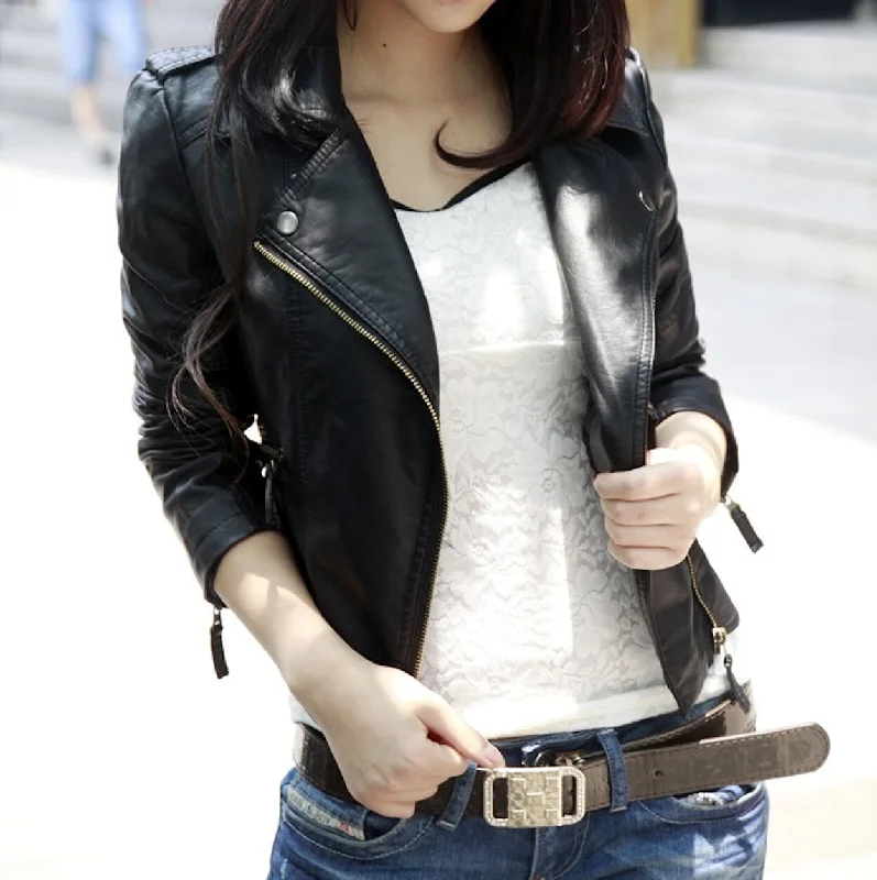 Trendy Casual Outfits Womens Cropped Vegan Leather Jacket