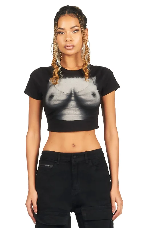Trendy Women's Fashion Shawntia Black Crop T-Shirt