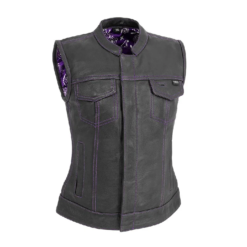 High-Quality Women's Fashion Dresses Jessica Women's Motorcycle Leather Vest - Purple - Limited Edition