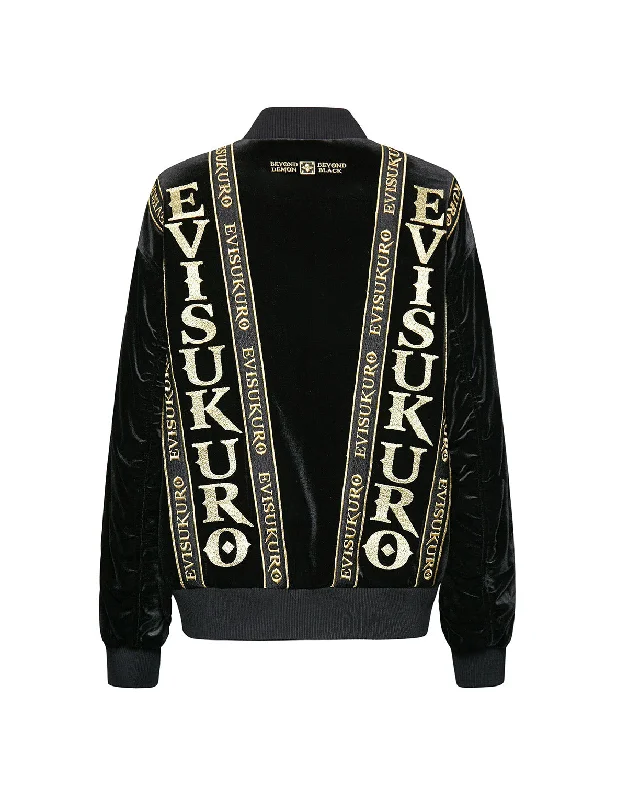 Online Boutique Stores Logo Tape Padded Velvet Bomber Jacket