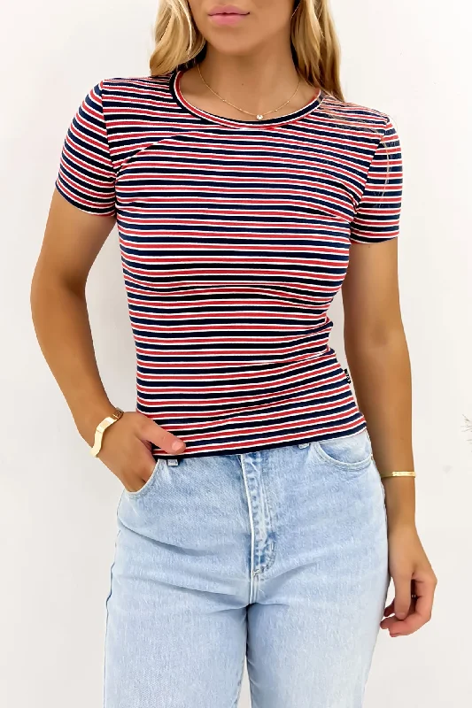 Unique Women's Fashion Pieces Eve Rib Stripe Tee Navy