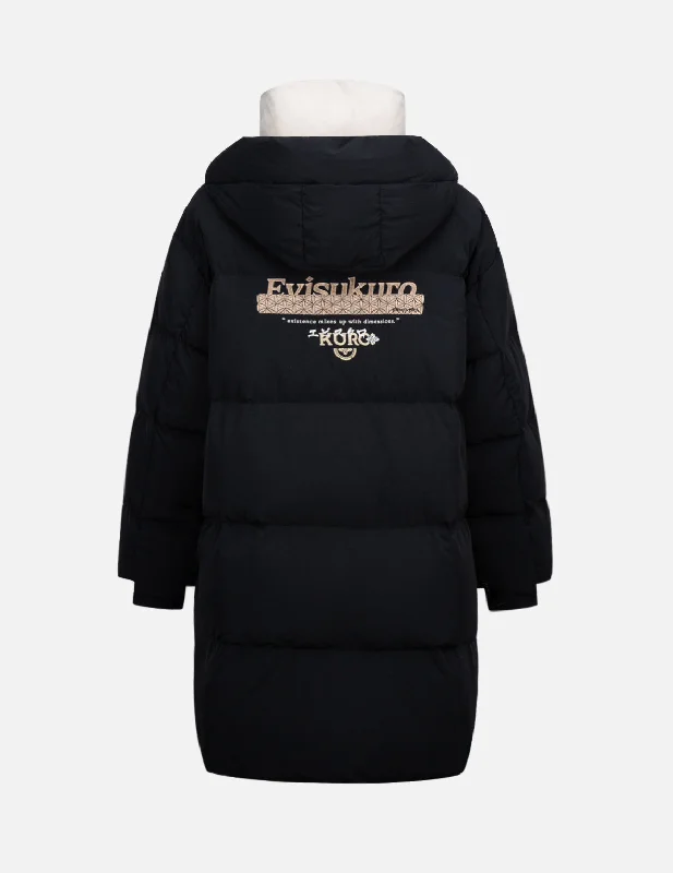 Women's High-Fashion Outfit Brocade-pattern Logo Embroidered Double Collar Down Coat