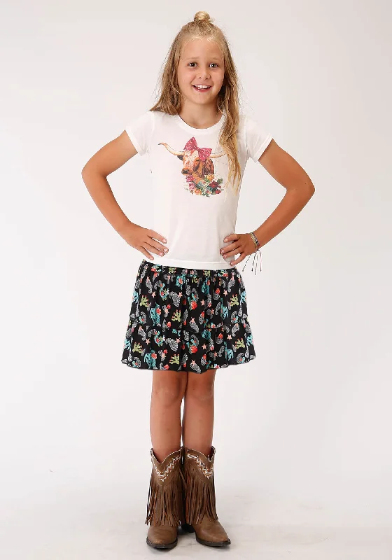 Trendy Women's Apparel for All Seasons Roper Kids Girls Black Rayon/Nylon Cowgirl Print Skirt