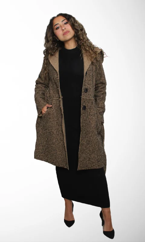 Luxury Women's Clothing Women Belted Coat (Black & Brown)