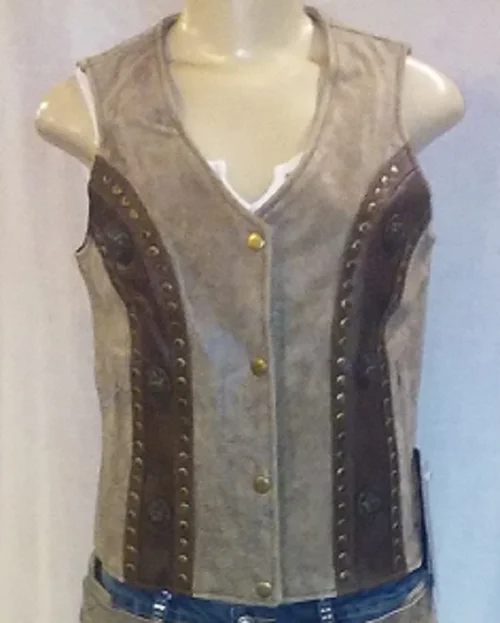 Women's Vacation Attire Ladies Two Tone Brown Leather Vest 6859 WV