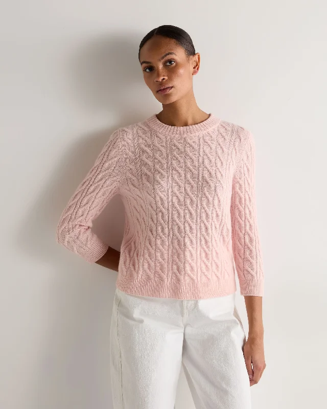 Women's Contemporary Apparel Women's Emilia Cable Round Neck Cashmere Sweater Blossom Pink Women's Contemporary Apparel Women's Emilia Cable Round Neck Cashmere Sweater Blossom Pink