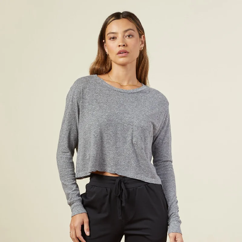 Clothes Sales Cropped Long Sleeve Ex-Boyfriend Pocket Crew