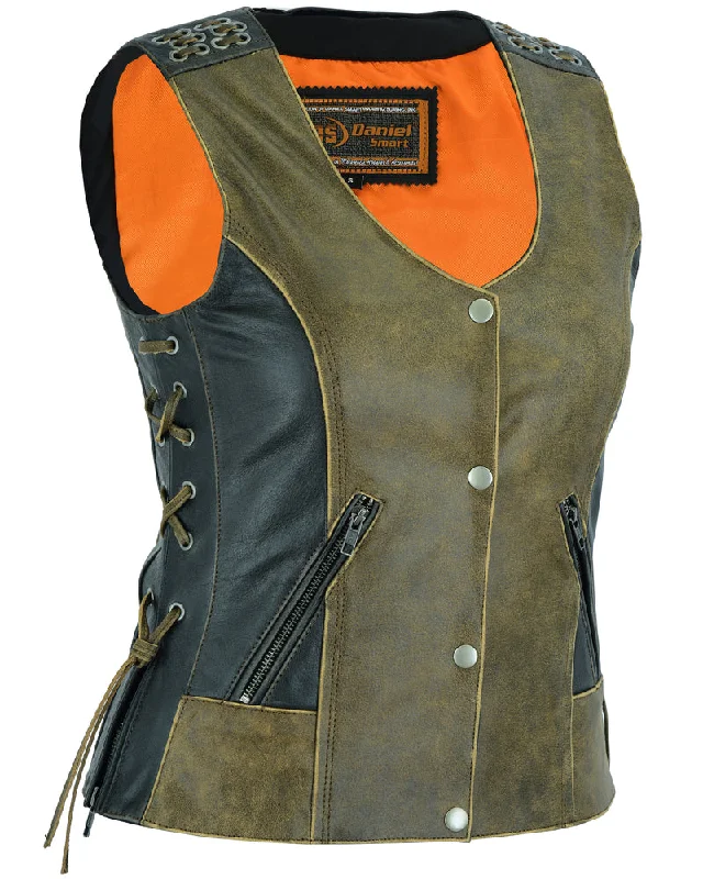 Women's Activewear Garments DS298 Women's Vest with Grommet and Lacing Accents - Two Tone