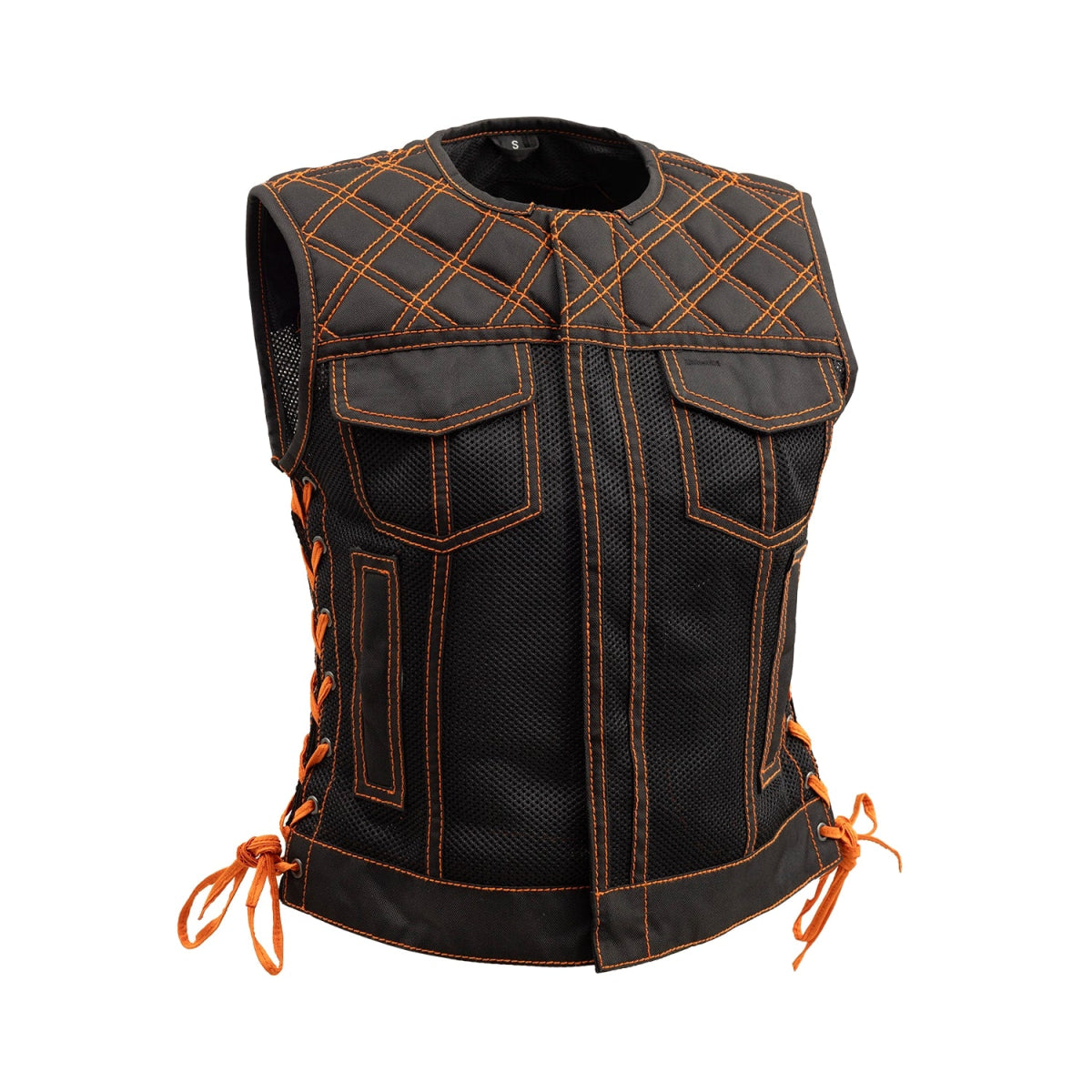 Online Boutiques Clothing Bonnie Moto Mesh Women's Motorcycle Vest - Diamond Quilt