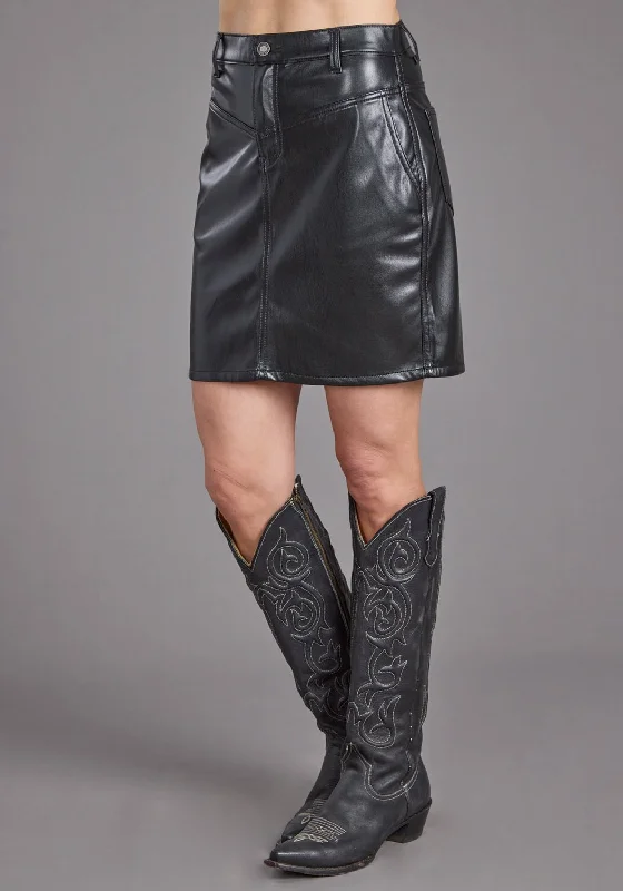 Chic Casual Wardrobe Essentials Stetson Womens Front Back Yokes Black Faux Leather Skirt Chic Casual Wardrobe Essentials Stetson Womens Front Back Yokes Black Faux Leather Skirt