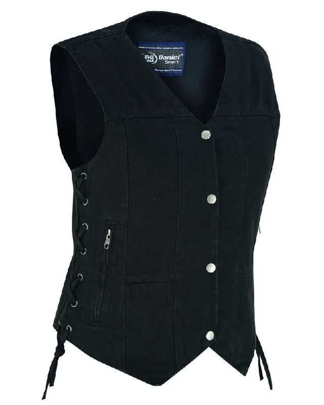 Relaxed Fit Women's Fashion DM947 Women's 6 Pocket Denim Utility Vest - Black