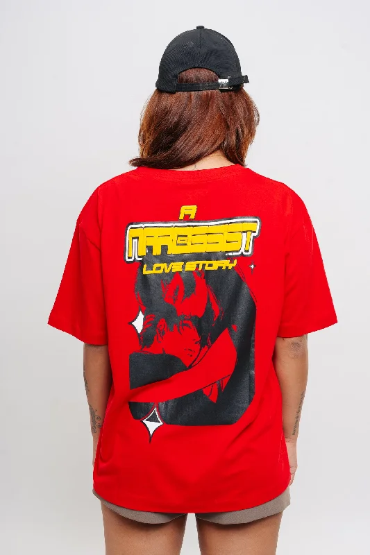 Stylish Women's Garments Red Narcissist Oversized Tees