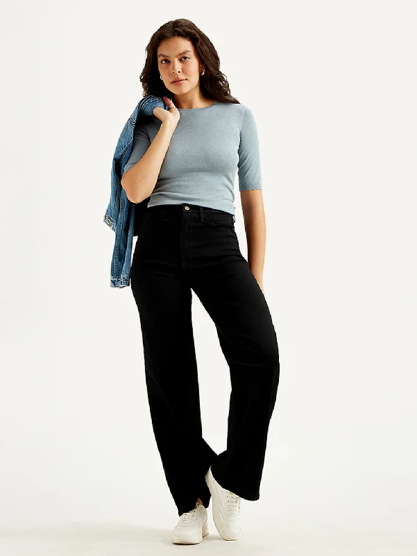 Women's Tailored Outfit Women's Mid Rise Straight Fit Black Jeans