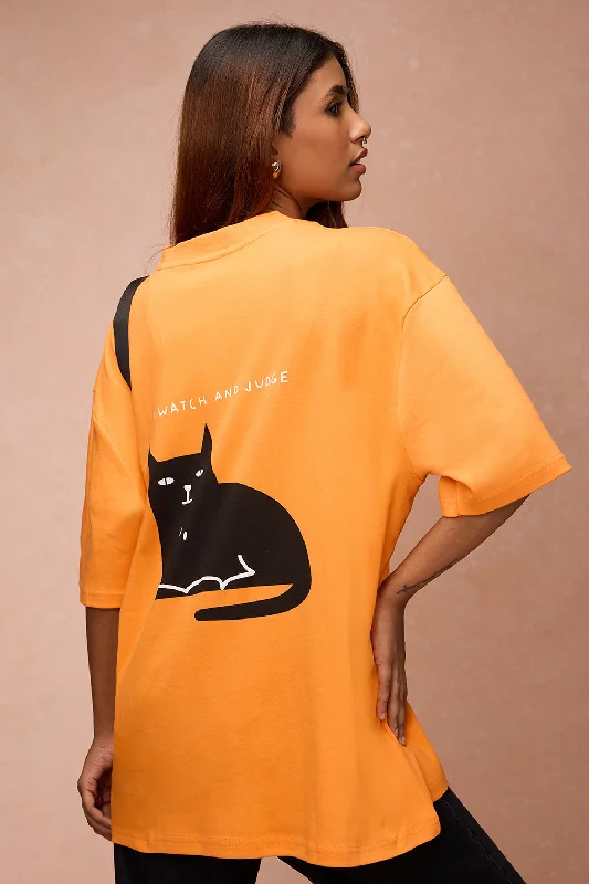 Women's Comfy Loungewear Outfit Women's I Watch And Judge Cat Orange T-Shirt