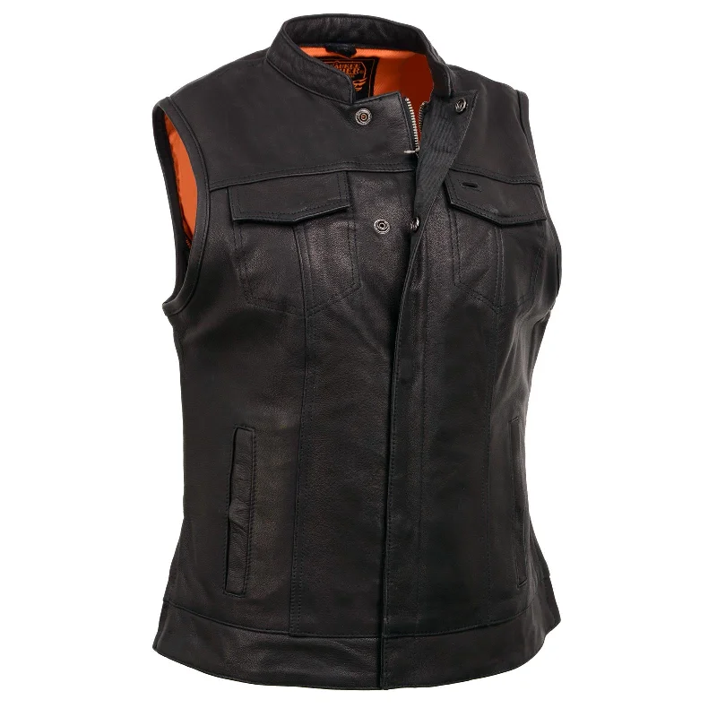 Timeless Women's Garments Milwaukee Leather Women’s Lashes Black Leather Club Style Motorcycle Rider Vest w/ Concealed Closure MLL4512