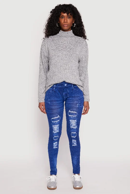 Flash Sales This Week Distressed Denim Print High Waisted Jeggings