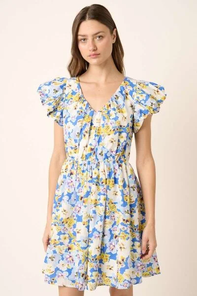 Women's Fashion-Forward Apparel Floral V-Neck Cap Sleeve Mini Dress