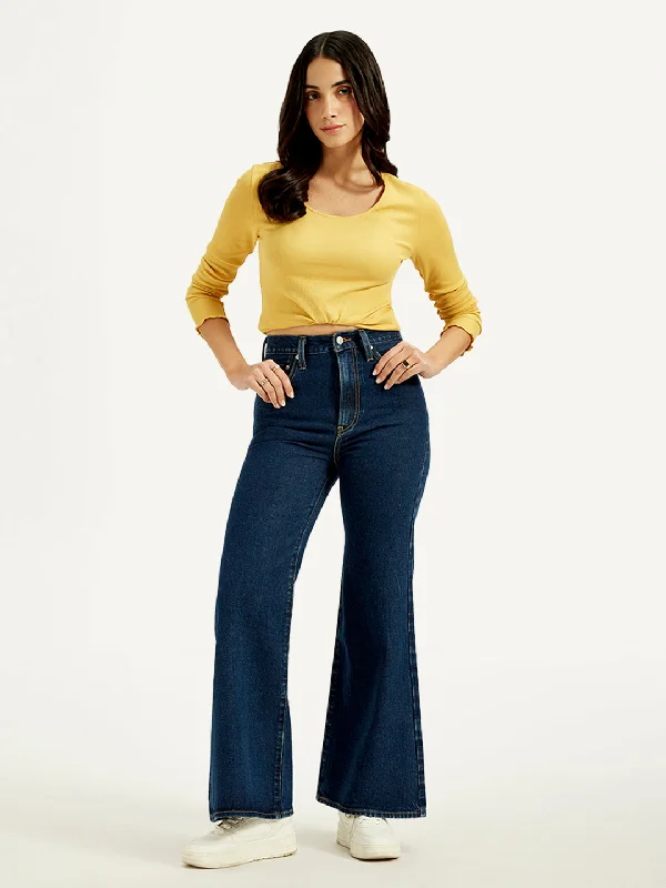 Women Clothing Women's High Rise Ribcage Navy Bell Bottom Jeans