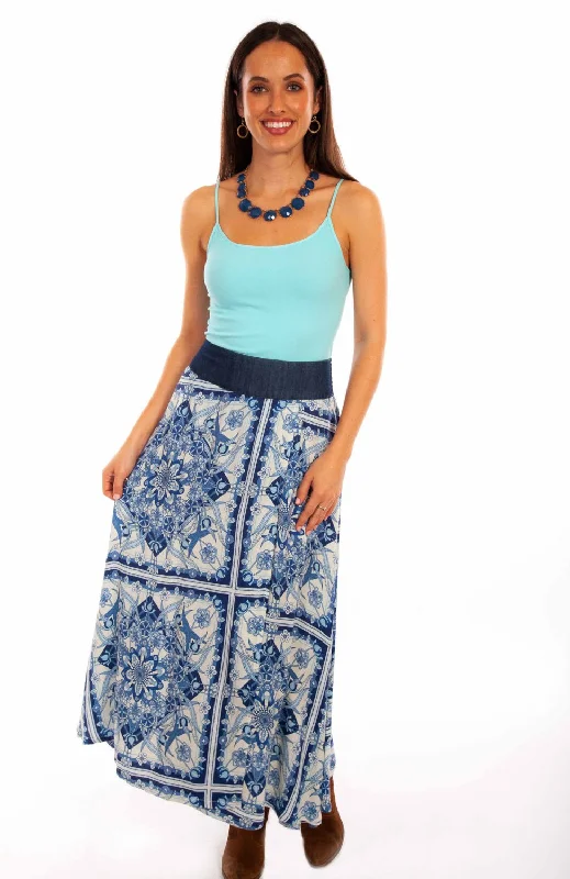 High-End Women's Apparel Scully Womens Floral Print Wrap Blue 100% Rayon Skirt