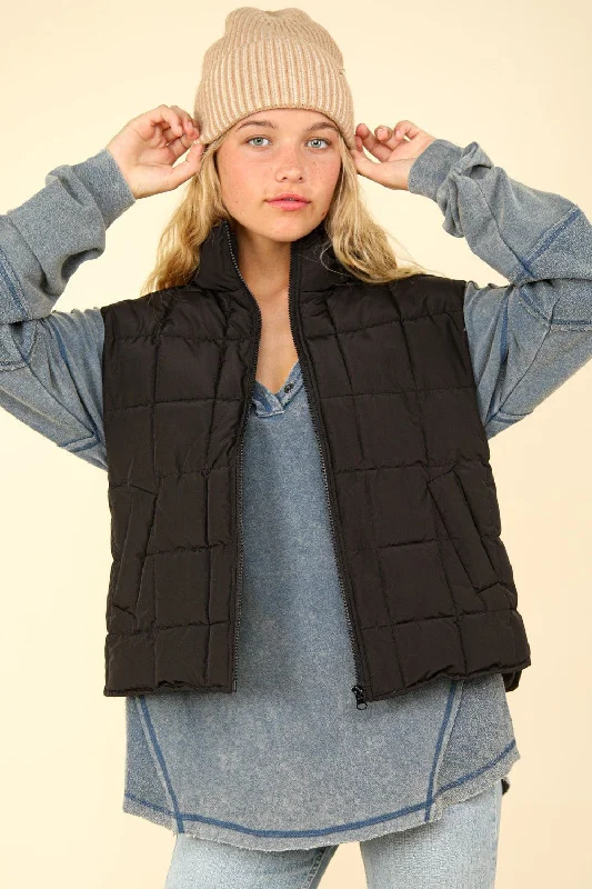 Boutique Dress Online Black Zip-Up Puffer Vest