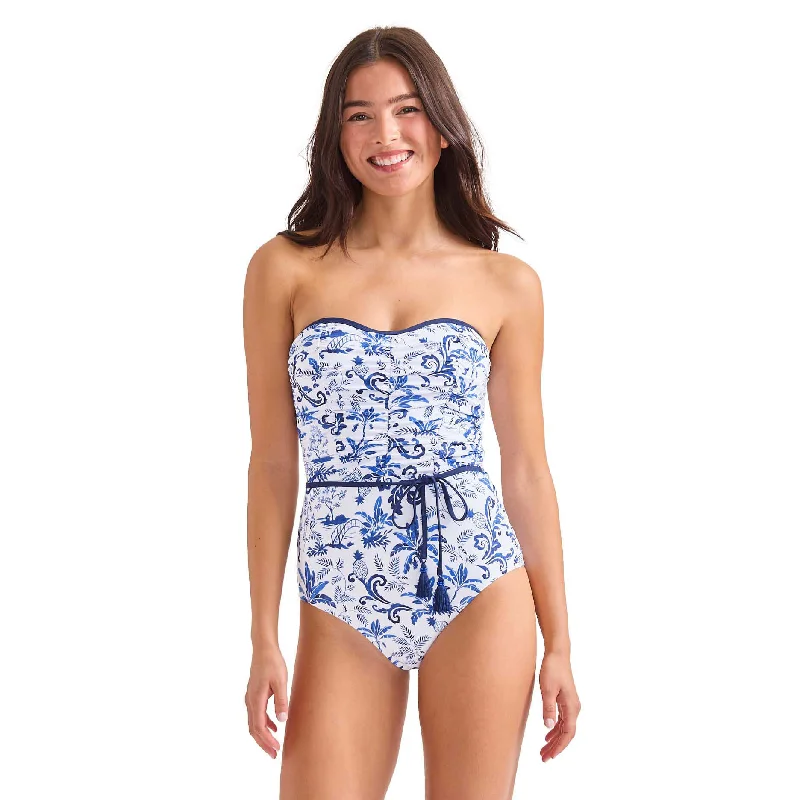 Women's Holiday Attire Tommy Bahama Terrazzo Tile Bandeau One Piece Swimsuit - Mountain Bluebell