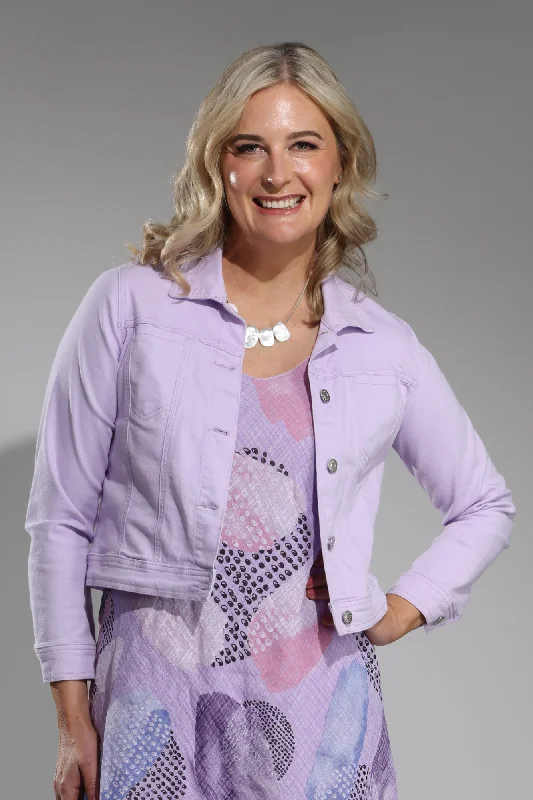 Trendy Athleisure Clothing For Women Stretch Coloured Cotton Crop Jacket | LILAC | 6921A1 Trendy Athleisure Clothing For Women Stretch Coloured Cotton Crop Jacket | LILAC | 6921A1