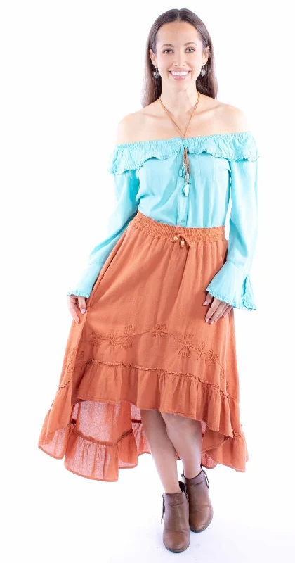 Clothing Sales Scully Womens Ruffle Hi Lo Ginger 100% Cotton Skirt