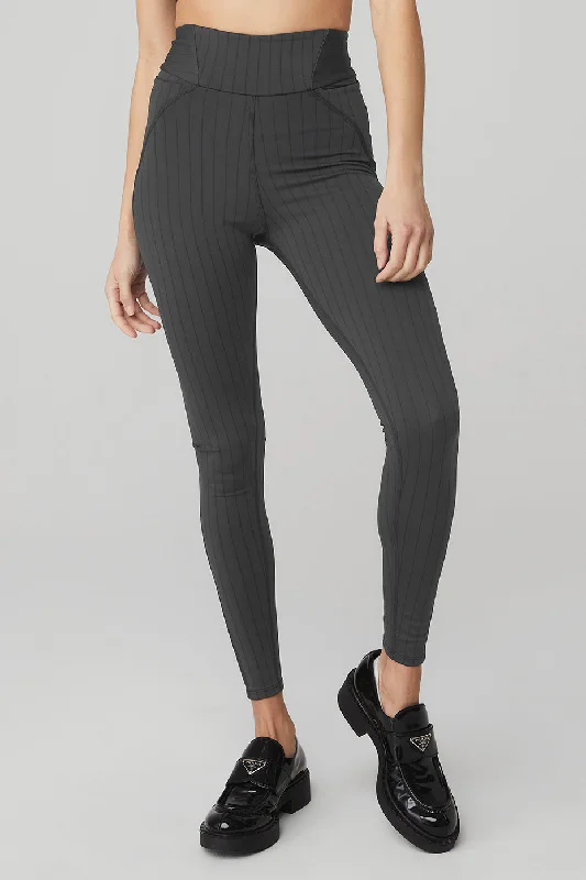 Comfortable Casual Wear Pinstripe Jacquard Extreme High-Waist Legging - Anthracite/Black Comfortable Casual Wear Pinstripe Jacquard Extreme High-Waist Legging - Anthracite/Black