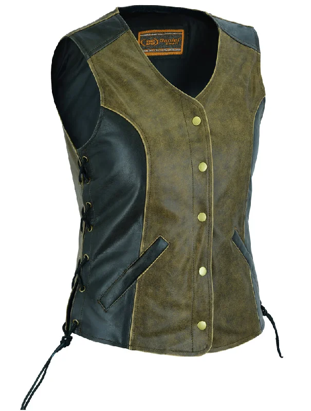 Women's Chic Outerwear Garments DS214  Women's Stylish Longer Body ¾ Vest - Side Laces - Two T