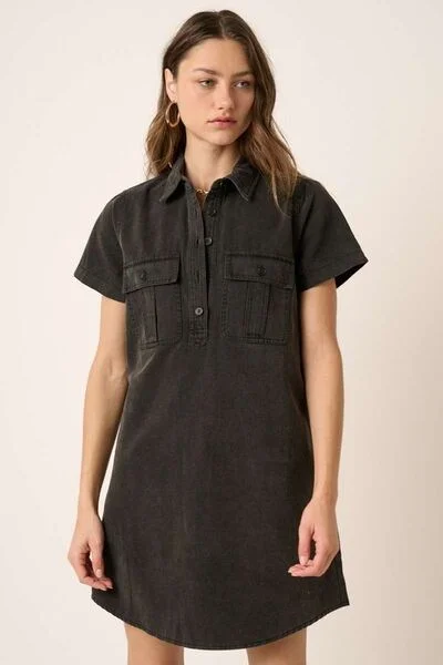 Women's High-Fashion Apparel Collared Short Sleeve Shirt Dress