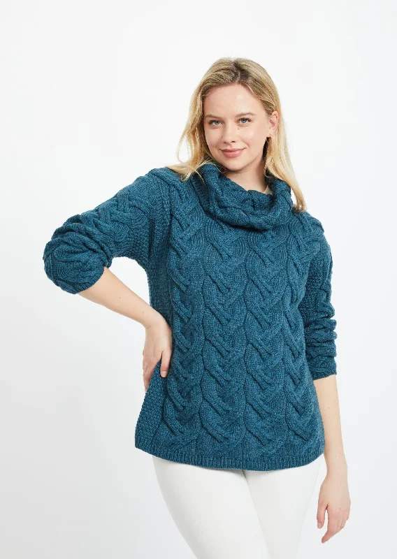 Women's Activewear for Exercise and Sports Aran Cowl Neck Chunky Sweater | Irish Sea Women's Activewear for Exercise and Sports Aran Cowl Neck Chunky Sweater | Irish Sea