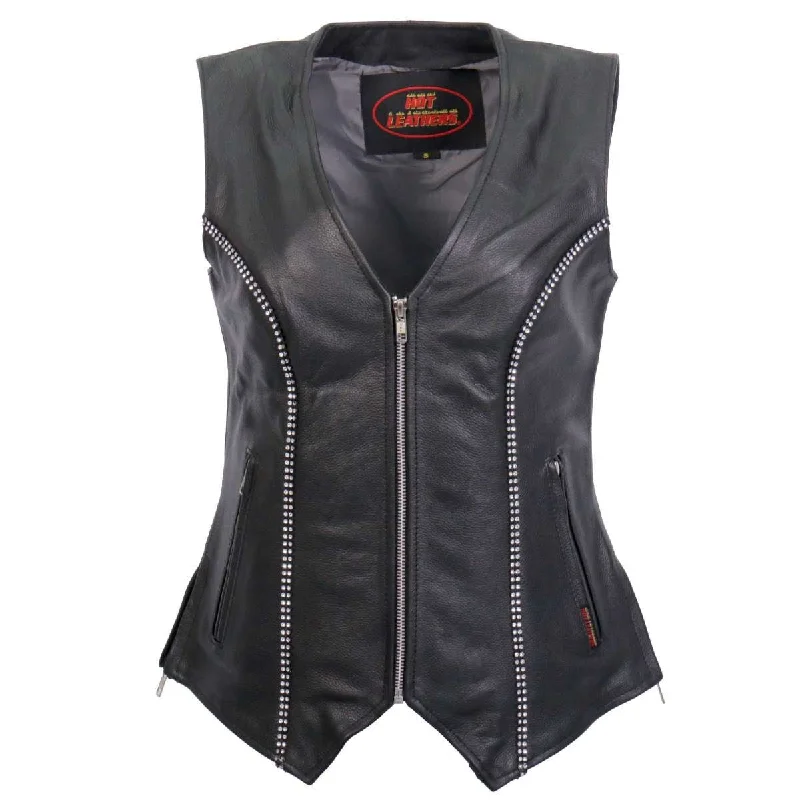 Modern Women's Attire Hot Leathers VSL1016 Ladies 'Rhinestone' Black Leather MC Vest