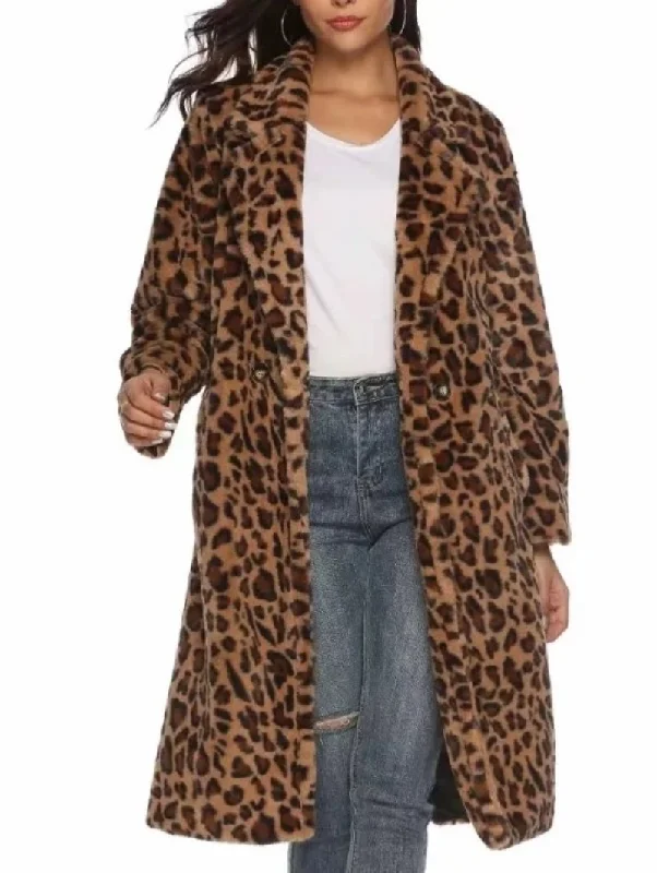 Flash Sales This Week Womens Mid Length Leopard Print Coat