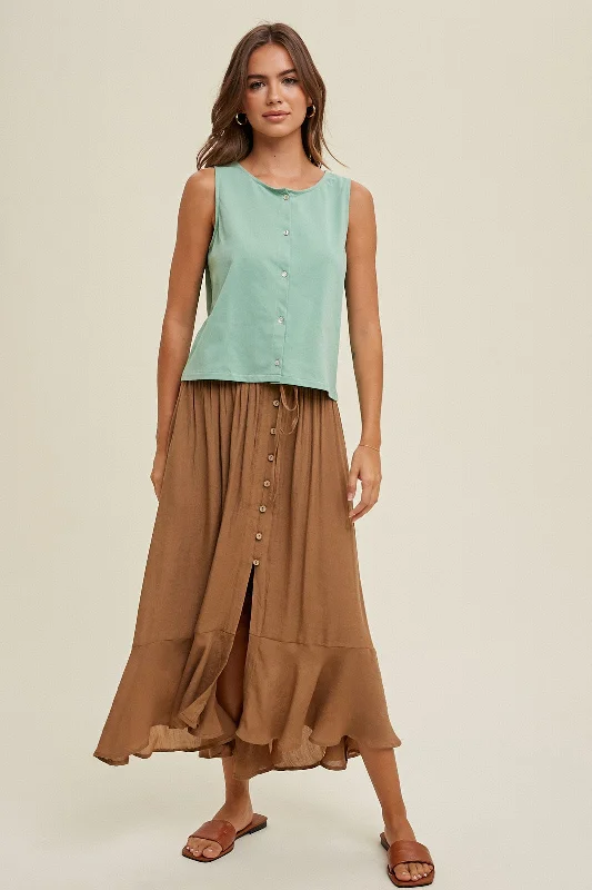 Sale For Women Hazelnut Button-Up Midi Skirt With Drawstring