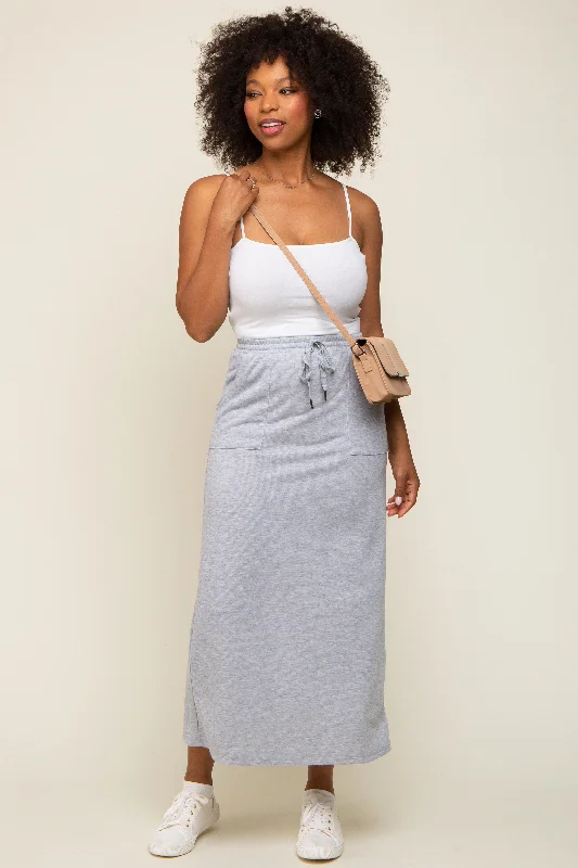 Women's Evening Wear Outfit Grey Fleece Drawstring Maxi Skirt