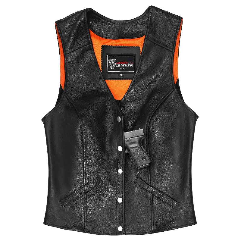 Women's Functional Outdoor Garments VL1047 Ladies Five Snap Premium Leather Vest