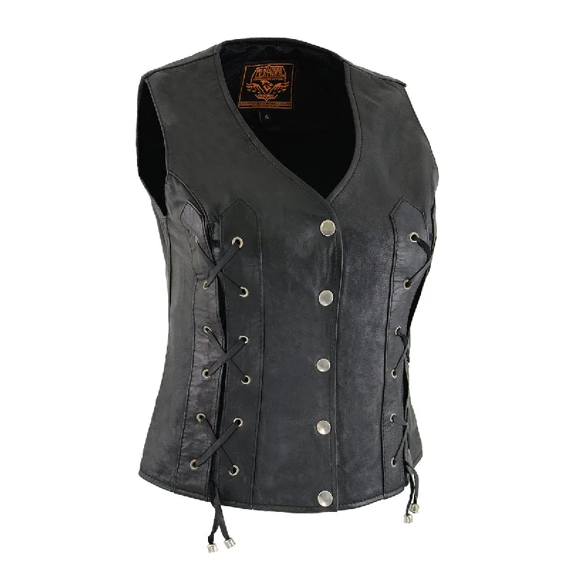 Sophisticated Women's Fashion Milwaukee Leather SH1216 Ladies Black Leather Vest with Front Laces