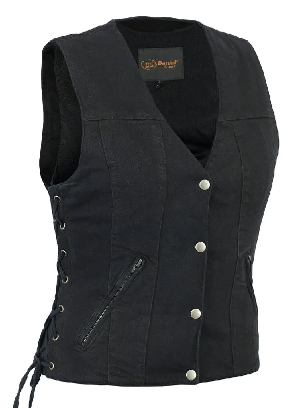 Women's Comfortable Lounge Outfit DM906BK Women's Single Back Panel Concealed Carry Denim Vest