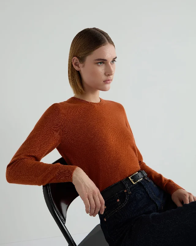 Weekend Sale Women's Evie Classic Round Neck Cashmere Sweater Rust Orange